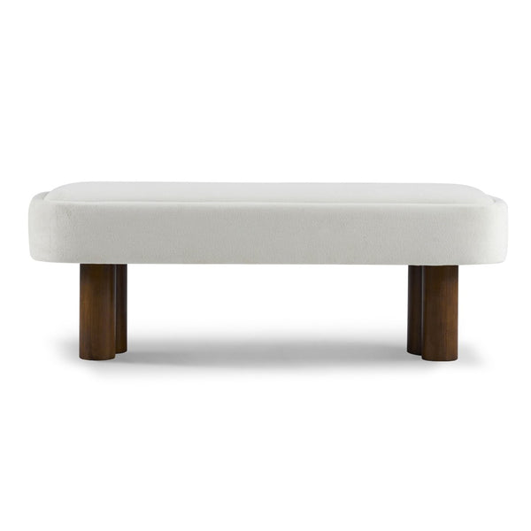 English Elm Indoor Boucle Upholstered Bench with Walnut Legs Textured Khaki Dining Seating Beige,Walnut N779P390675B