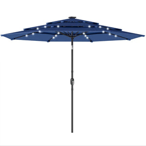 English Elm Garden Cantilever Patio Umbrella with Solar Led Lights and Upf30 Polyester Canopy Navy Blue T3971P481885