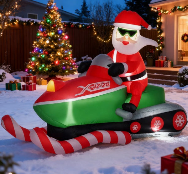 English Elm Inflatable Santa Snowmobile Yard Decoration with Led Lights for Holiday Outdoor Display T3971P414188