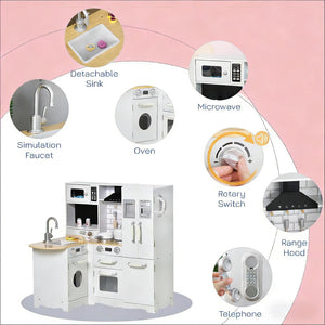 English Elm Large Kids Play Kitchen Set White Mdf with Fridge Microwave Sink Pretend Cooking T3971P440795