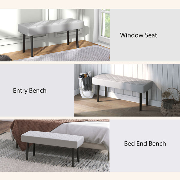 English Elm HOMCOM Upholstered Ottoman Bench 39.4" Faux Leather Diamond-Tufted Padded Seat Metal Legs Gray, Stable and Stylish W2225P229335