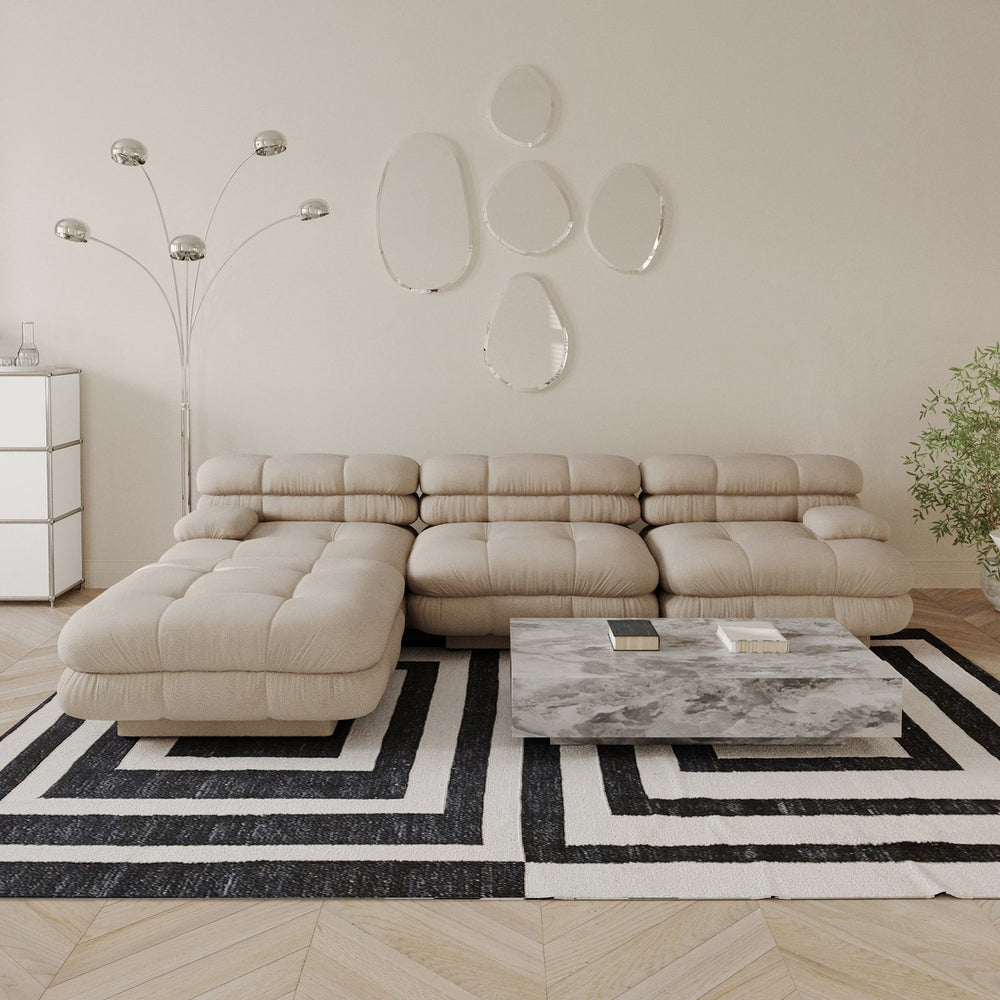 English Elm Urban Modern Modular Sofa Teddy Fleece Capitonné Design High Modularity Plush Comfort Corner Ready for Cozy Living Spaces Brown B341S00038