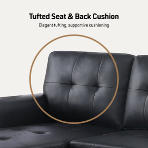 English Elm Lucca 84" Black Vegan Leather Reversible Sleeper Sectional with Storage Chaise, Pull-Out Bed Comfort B061S00936