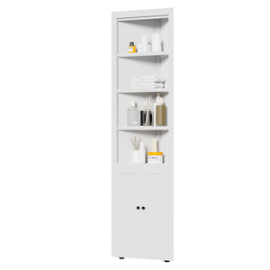 English Elm 71" Tall Corner Cabinet Steel Frame 5 Tier Adjustable Shelving Pantry Bathroom Storage T2398P442670