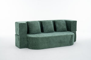 English Elm 3 Seater Convertible Sofa Bed with Chenille Upholstery and High-Density Sponge for Superior Comfort and Support Green T3903P379834