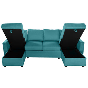 English Elm 103.9" Sectional Sofa with Hidden Storage Chaise, Reconfigurable U-Shape, 4 USB Ports, Durable Twill Upholstery Teal N719S001950T