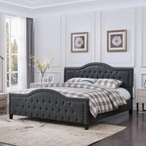 English Elm Christopher Knight Home® - VIRGIL Fully Upholstered King Bed with Button Tufted Diamond Stitch Headboard, Sturdy Frame Dark Gray 81.75 L x 25 W x 9 H N761S7106803B