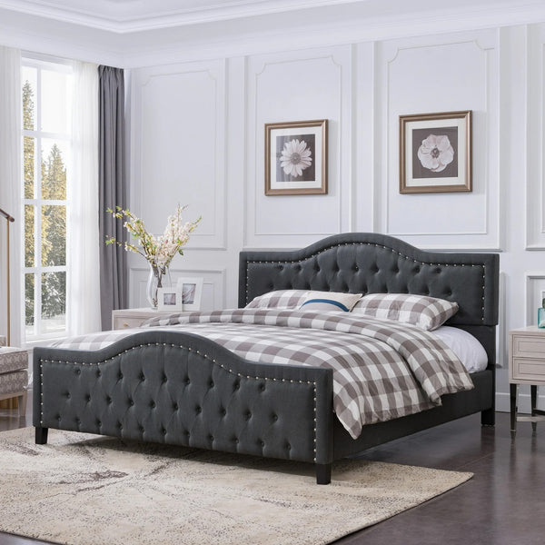 English Elm Christopher Knight Home® - VIRGIL Fully Upholstered King Bed with Button Tufted Diamond Stitch Headboard, Sturdy Frame Dark Gray 81.75 L x 25 W x 9 H N761S7106803B