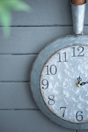 English Elm 10.6x3x18.1" Frye Wall Clock – Rustic Galvanized Iron & Wood Accent with Weathered Numerals & Black Hands W2078P293127