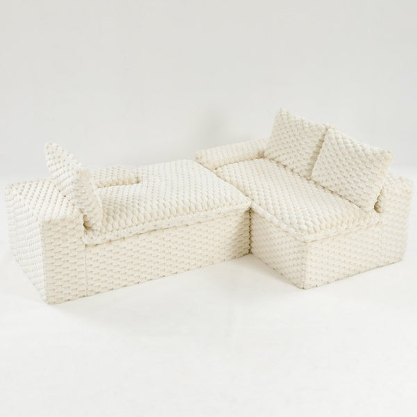 English Elm White Turtle Velvet Convertible Sofa: Chic Twin-Seat Design With Right Chaise For Ultimate Comfort W3371S00036-GIGA