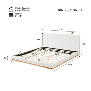 English Elm Solid Rubberwood King Platform Bed Tufted Upholstered Headboard Modern Bedroom Frame N769P387939W