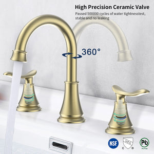 English Elm 2-Handle Widespread Bathroom Sink Faucet - Elegant Brushed Gold With 360° Swivel Spout & Durability T3177P277517