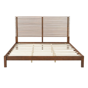 English Elm Premium Solid Wood King Platform Bed Warm Toned Slat Headboard Modern Bedroom Frame Walnut N770PK367005D