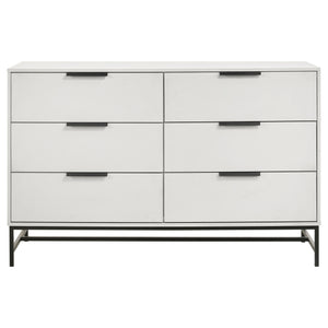 English Elm Taraval White 6-Drawer Dresser with Slim Black Pulls, Minimal Melamine Finish, Spacious Smooth Storage B062P375536