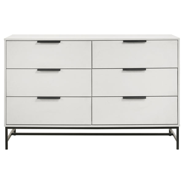 English Elm Taraval White 6-Drawer Dresser with Slim Black Pulls, Minimal Melamine Finish, Spacious Smooth Storage B062P375536
