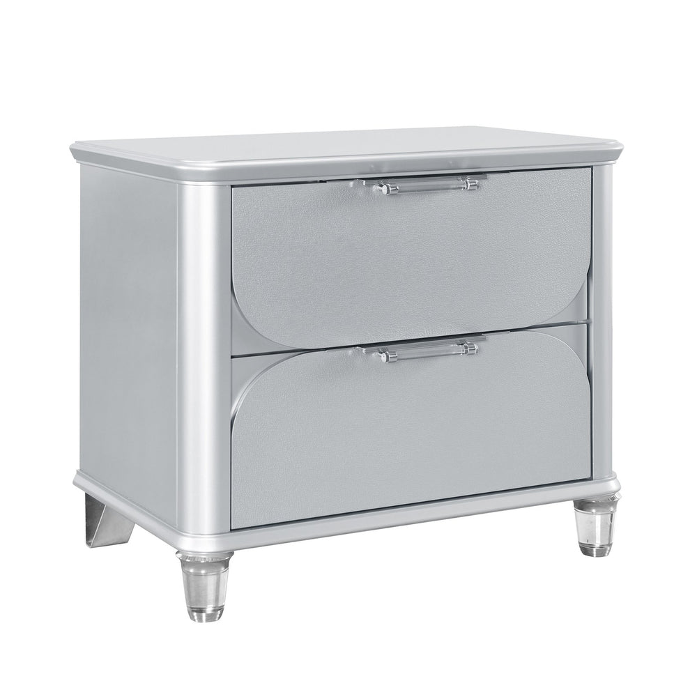 English Elm LAURA Silver Nightstand with Spacious Drawers, Textured Fronts & Acrylic Legs for Modern Bedrooms B201P294746