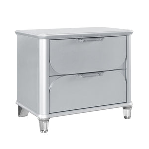 English Elm LAURA Silver Nightstand with Spacious Drawers, Textured Fronts & Acrylic Legs for Modern Bedrooms B201P294746