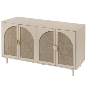 English Elm 4 Engineered Rattan 4-Door Storage Cabinet with Pine Feet, Moisture-Proof Durable Finish, Sleek Handles Natural W688134377
