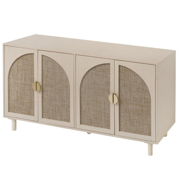 English Elm 4 Engineered Rattan 4-Door Storage Cabinet with Pine Feet, Moisture-Proof Durable Finish, Sleek Handles Natural W688134377