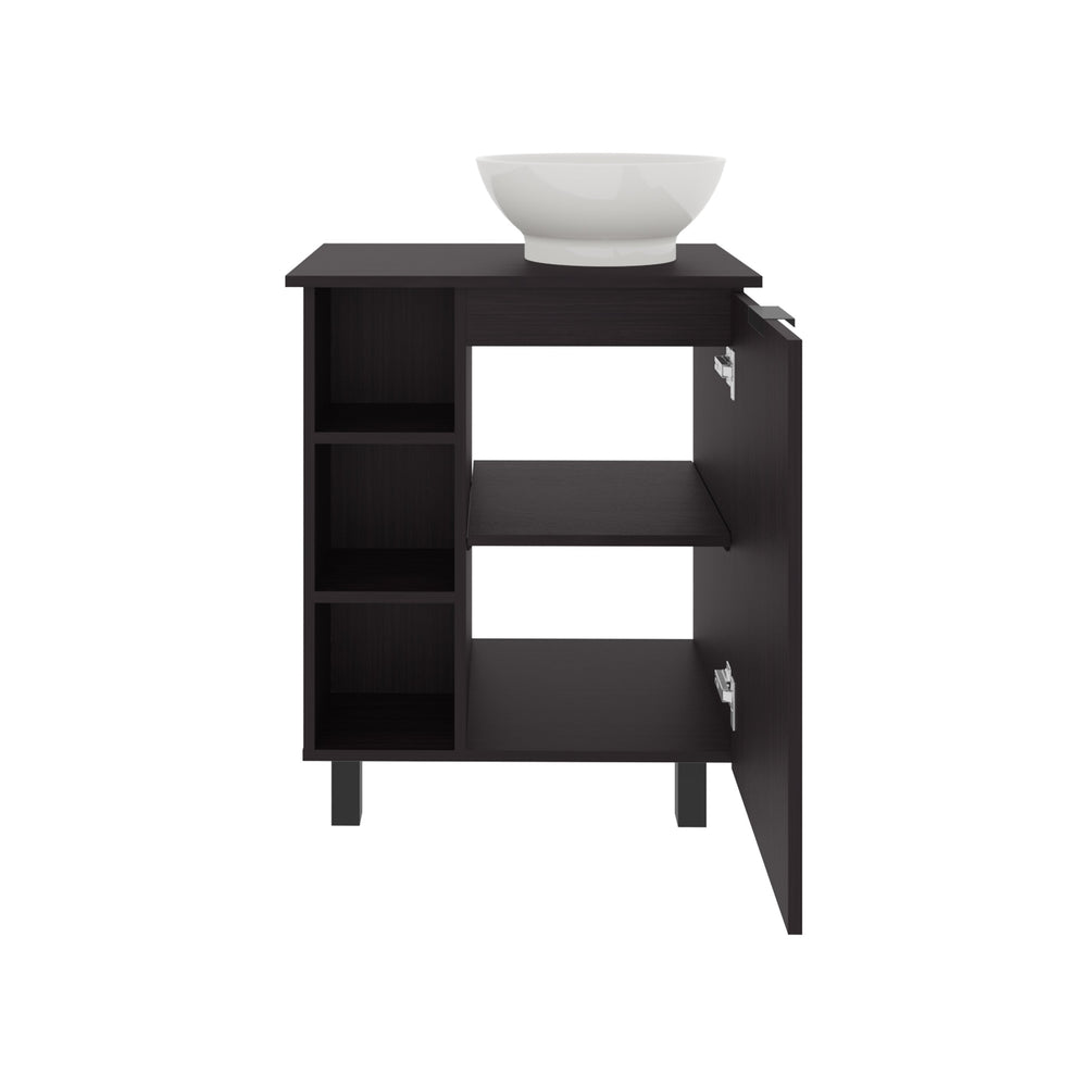 English Elm Vanity Black Wengue Engineered Wood Sink Cabinet with 1 Door 5 Shelves 4 Legs Compact Storage B097P350316
