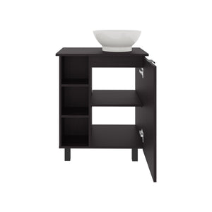 English Elm Vanity Black Wengue Engineered Wood Sink Cabinet with 1 Door 5 Shelves 4 Legs Compact Storage B097P350316