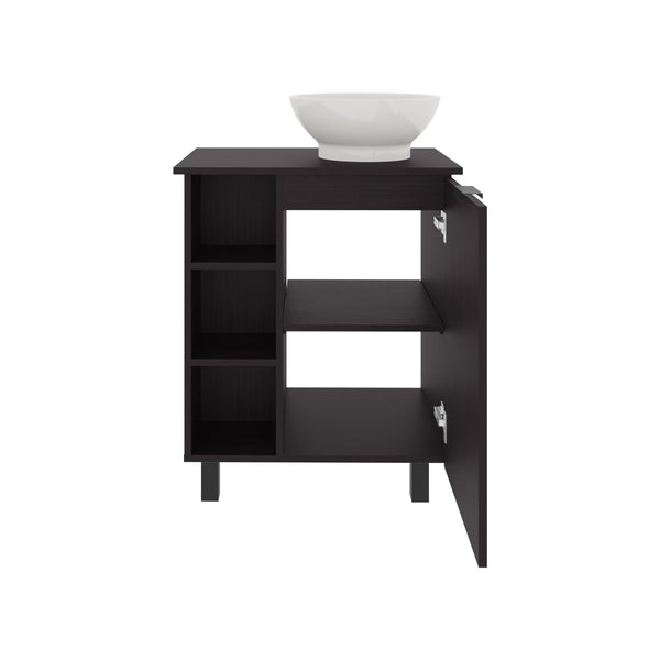 English Elm Vanity Black Wengue Engineered Wood Sink Cabinet with 1 Door 5 Shelves 4 Legs Compact Storage B097P350316