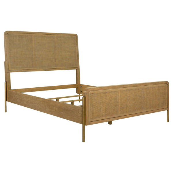 English Elm Stevie Queen Panel Bed - Mid-Century Coastal Design With Natural Cane & Weathered Sand Finish B062S00722-GIGA