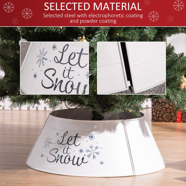 English Elm HOMCOM Steel Christmas Tree Collar Ring Skirt Cover for 7.5ft Trees, Durable Powder-Coated Guard, 26" x 9" White W2225P229115