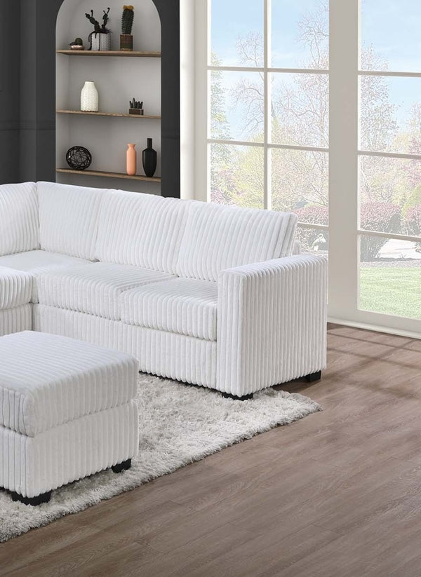 English Elm Beautiful 4-Piece Sectional Set with Ottoman — Plush Corduroy L-Shaped Sofa, Modern Low-Profile Design Milk White 39 L x 26 W x 53 H B011S01747
