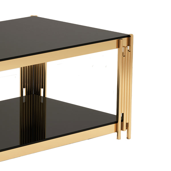 English Elm 47'' Gold Glass Double-Layer Coffee Table with Black Tempered Top, Stainless Steel Legs, Luxe Modern Appeal W1727P344005