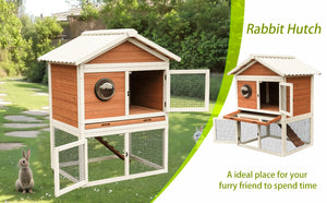 English Elm Premium Fir Wood Two Story Rabbit Hutch Weatherproof Outdoor Habitat with Run W1431P496484