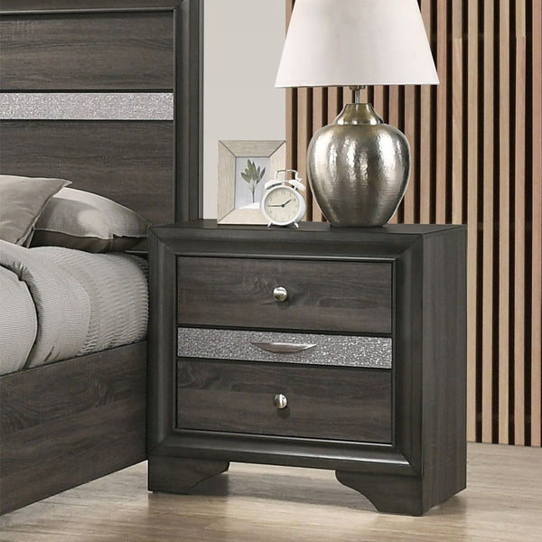 English Elm 2 Drawers With Jewelry Compartment Nightstand - Stylish Gray Storage Solution For Modern Bedrooms B016P253358