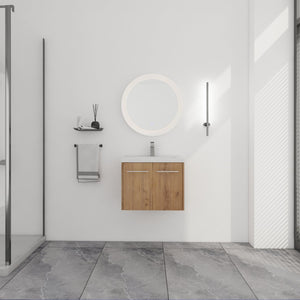 English Elm 24 Inch Floating Bathroom Vanity with Resin Sink, Soft-Close Doors, Wall-Mounted Storage, Modern Compact Design W999P188185