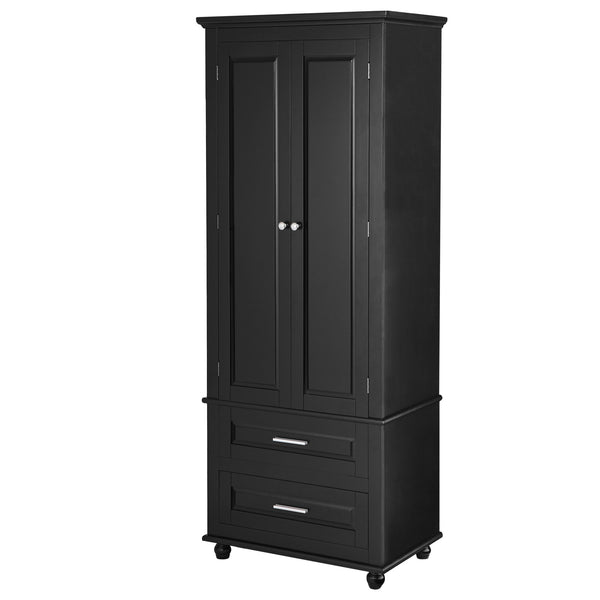 English Elm Tall Slim Storage Cabinet with Adjustable Shelves, 2 Drawers & Doors, Anti-Tip Design for Bathroom Black WF299284AAB