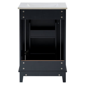 English Elm 20 Inch Modern Small Bathroom Vanity Cabinet With Ceramic Basin, Space-Saving Storage & Soft-Close Door Black N729P170386B