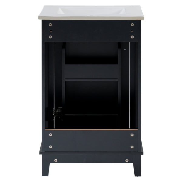 English Elm 20 Inch Modern Small Bathroom Vanity Cabinet With Ceramic Basin, Space-Saving Storage & Soft-Close Door Black N729P170386B