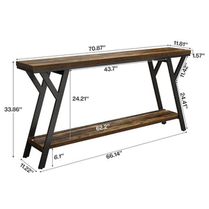 English Elm 2-tier Industrial Console Table Rustic Wood and Black Metal Frame Entryway Sofa T3971P463573