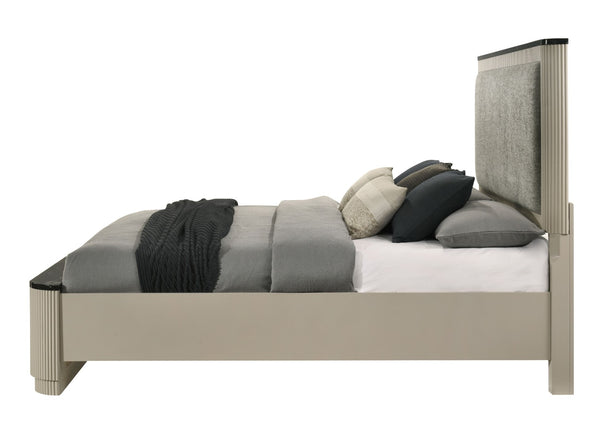 English Elm Travonte Upholstered Eastern King Bed Linen Padded Headboard Marble Panel Detail B2756S00005