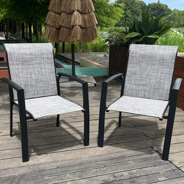 English Elm VRSHWO Metal Patio Chairs Set of 2 - Weatherproof Stackable Outdoor Dining Seats with Textilene Mesh, 400 lb Capacity Black+ Gray W213P335869