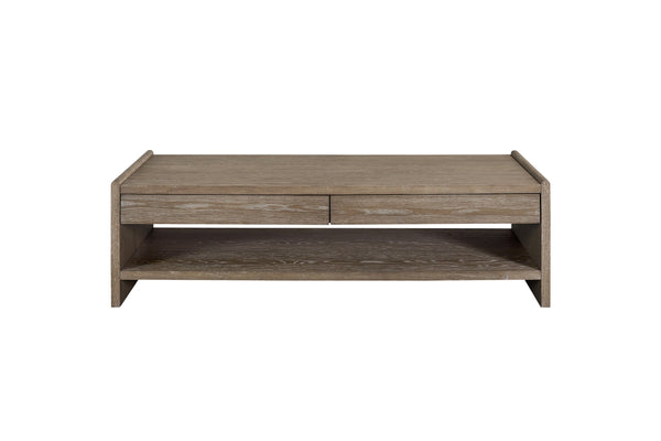 English Elm Wood Top 2 Drawer Cocktail Table Cocoa - Rustic-Contemporary Solid Wood, Soft-Close Drawers & Shelf B2699P323118