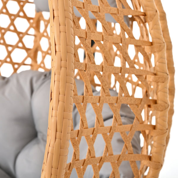 English Elm U_STYLE Sturdy Hammock Chair with HDPE Rattan Weave, Rust-Resistant Chain, Soft Removable Cushion Brown+Yellow,Grey N711P255131S