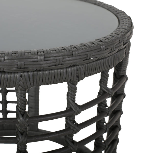 English Elm Christopher Knight Home® - TATIANA Side Table Rattan Accent with Sleek Round Profile, Durable Woven Texture, Compact Design Grey 66027.00GRY