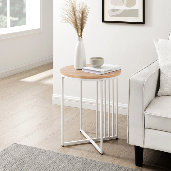 English Elm Walker Edison - Modern Metal-Slat Round Side Table Coastal Oak – Lightweight, Warp-Resistant MDF, Vertical Slat Accent, 100 lb Capacity B185P168896