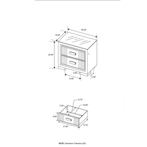 English Elm Isaiah Upholstered White & Black Nightstand with LED Light, Spacious Drawers, Block Feet, Sturdy Build B201P391222