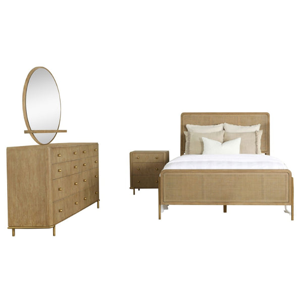 English Elm Stevie Sand Wash/Natural Cane 4-Piece Eastern King Bedroom Set - Vintage Modern Style & Usb Ports B062S01172-GIGA