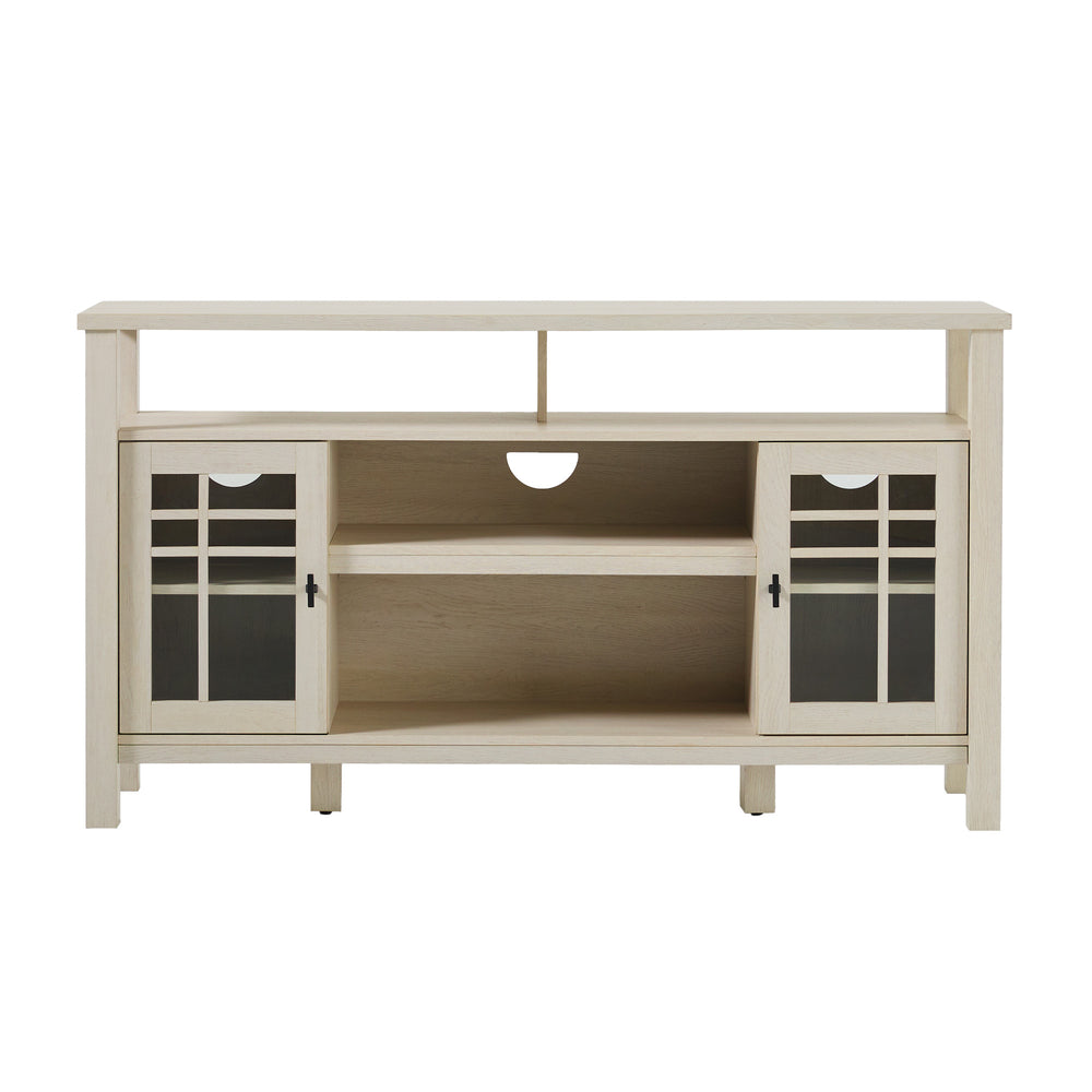 English Elm Walker Edison - Transitional 58" 2-Door Sideboard in Ivory Oak – Windowpane Glass Doors, Cord Management, Durable MDF Storage B185P169021