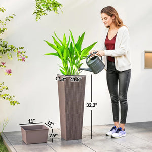 English Elm Flower Column Planters Set of 2 Tall Rattan Look Uv Resistant Outdoor Patio Pots T3971P467422
