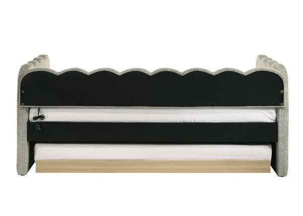 English Elm Luxurious Scalloped Daybed with Integrated LED Lighting, Upholstered Pull-Out Trundle, Light Gray Chic Retreat B011S01958