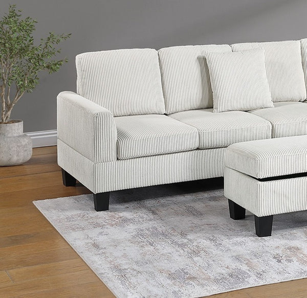 English Elm 3pc Corduroy Sectional Sofa Set with RAF Chaise, Storage Ottoman & Accent Pillows for Cozy Living Beige 30 L x 20 W x 14 H B011S01764