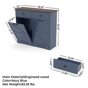 English Elm Farmhouse Double Tilt-Out Trash Cabinet - Antique Blue Barn Door, 2 Drawers, Waterproof Top, 2x10gal W2557P324526